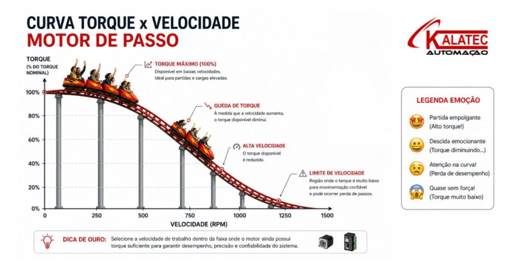 Curva característica de Torque x velocidade para Motores de Passo.
