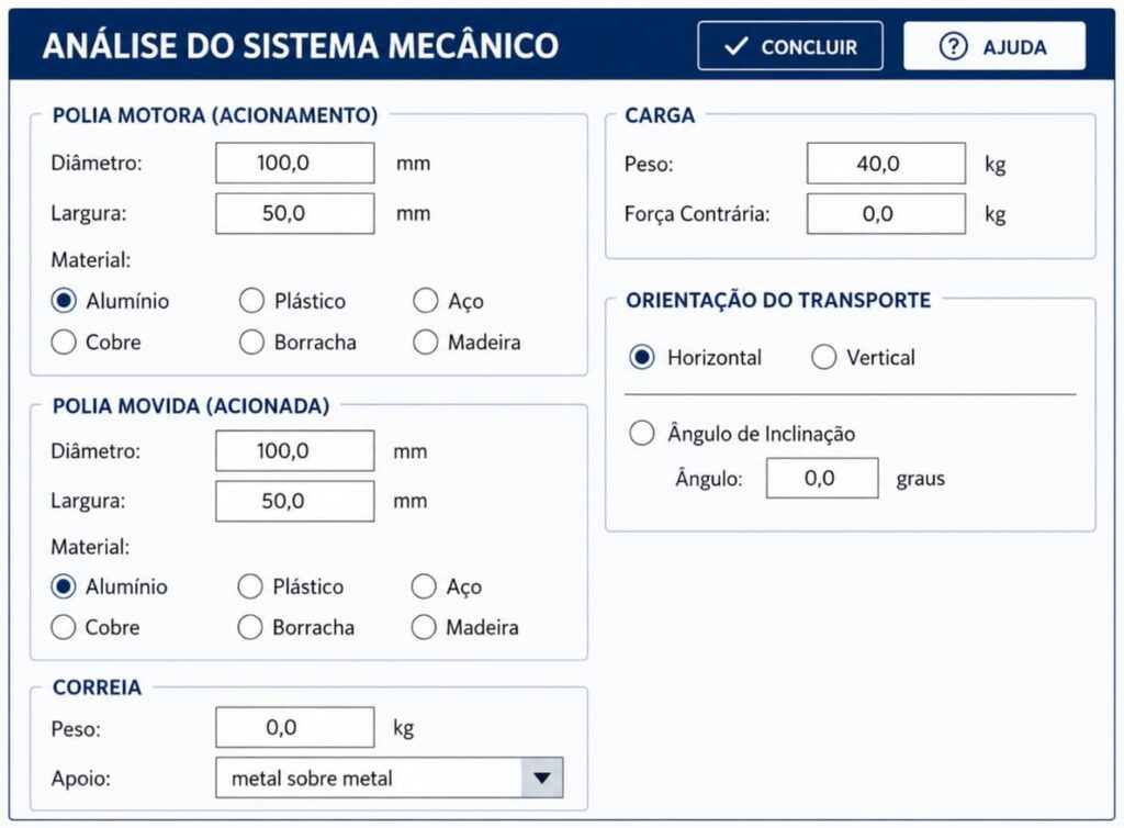 Exemplo de análise mecânica utilizada no cálculo de torque de servomotores industriais